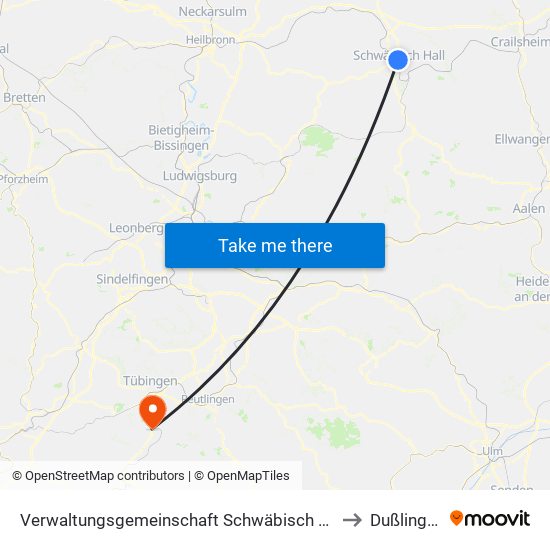Verwaltungsgemeinschaft Schwäbisch Hall to Dußlingen map