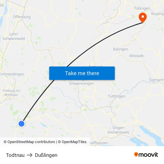 Todtnau to Dußlingen map