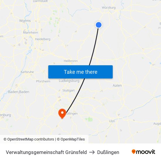 Verwaltungsgemeinschaft Grünsfeld to Dußlingen map