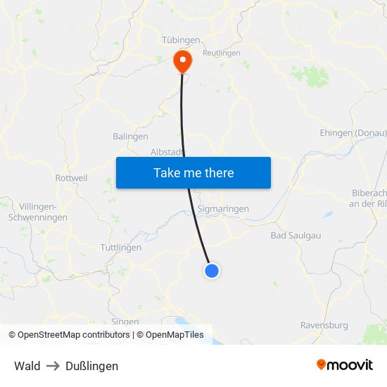 Wald to Dußlingen map