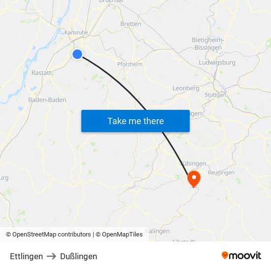 Ettlingen to Dußlingen map