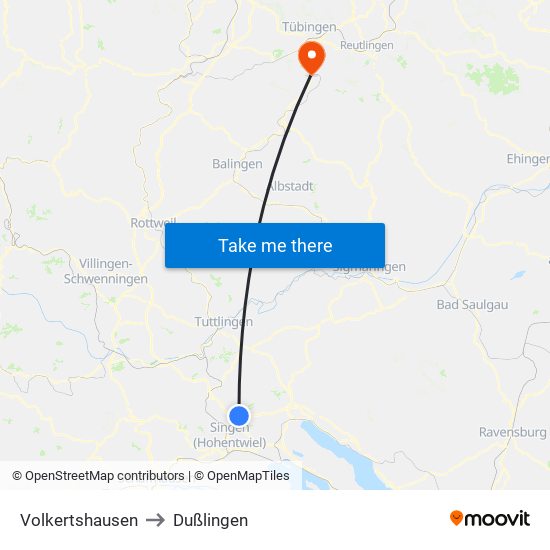 Volkertshausen to Dußlingen map