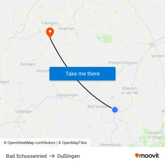 Bad Schussenried to Dußlingen map