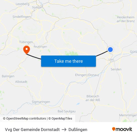 Vvg Der Gemeinde Dornstadt to Dußlingen map