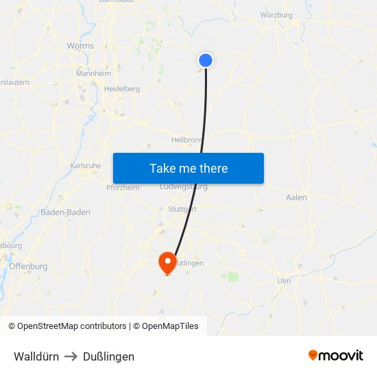 Walldürn to Dußlingen map