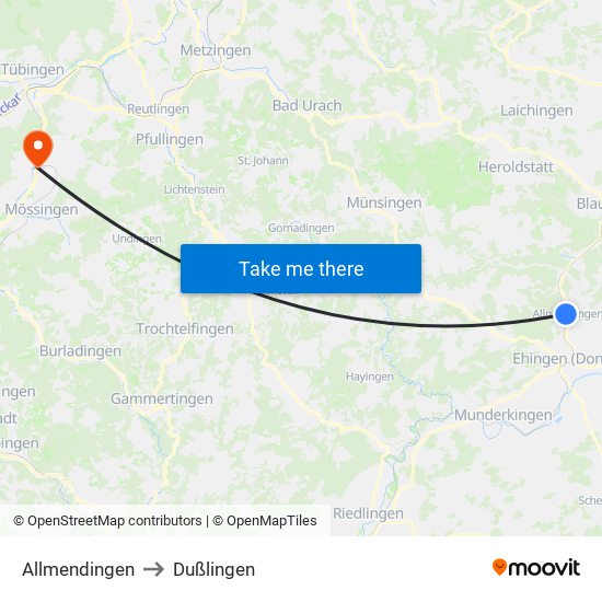Allmendingen to Dußlingen map