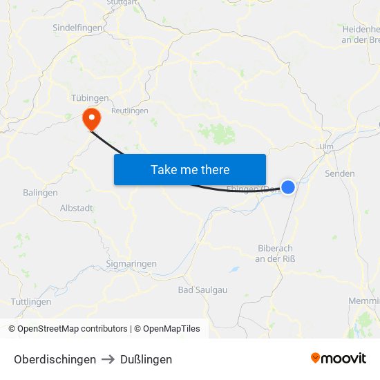 Oberdischingen to Dußlingen map