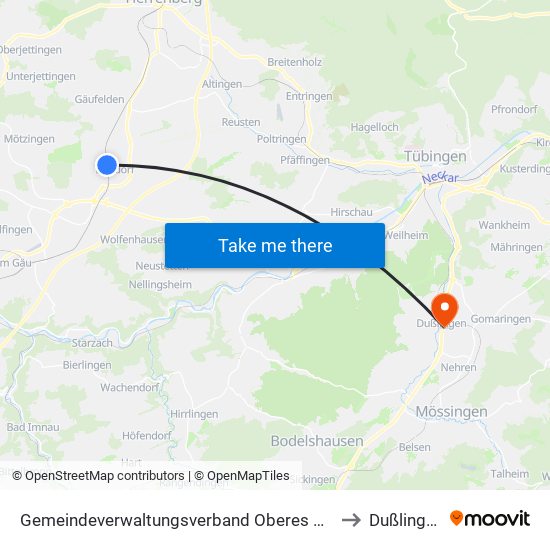 Gemeindeverwaltungsverband Oberes Gäu to Dußlingen map