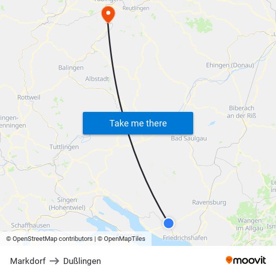 Markdorf to Dußlingen map