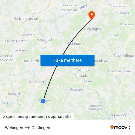Wehingen to Dußlingen map