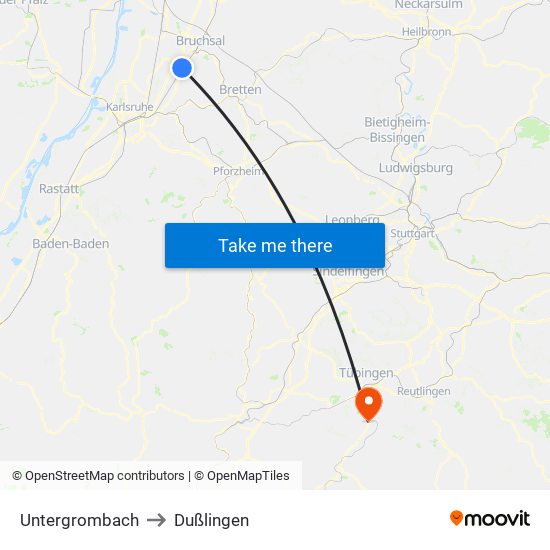 Untergrombach to Dußlingen map
