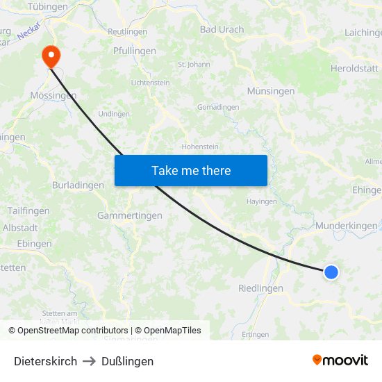 Dieterskirch to Dußlingen map