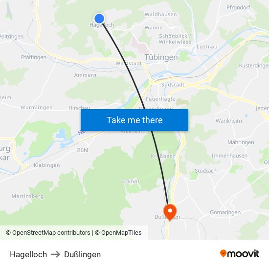 Hagelloch to Dußlingen map