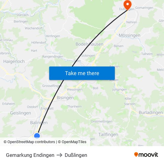 Gemarkung Endingen to Dußlingen map