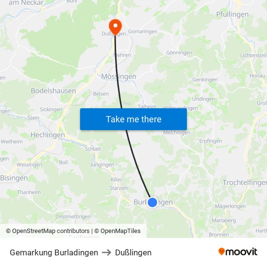 Gemarkung Burladingen to Dußlingen map