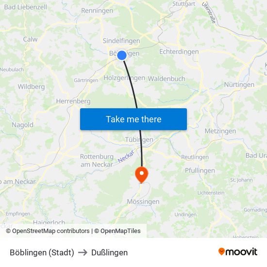 Böblingen (Stadt) to Dußlingen map