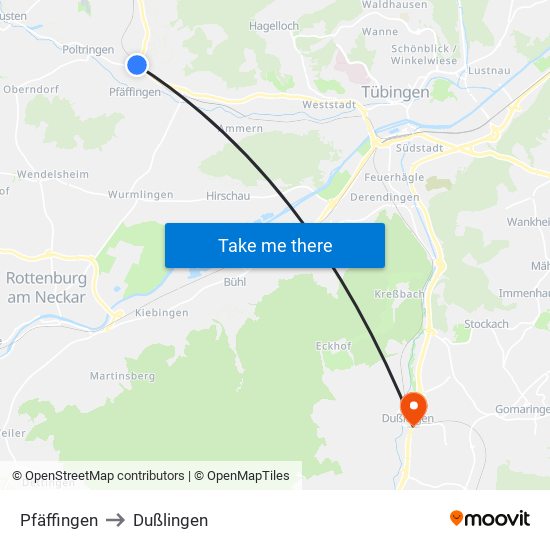 Pfäffingen to Dußlingen map