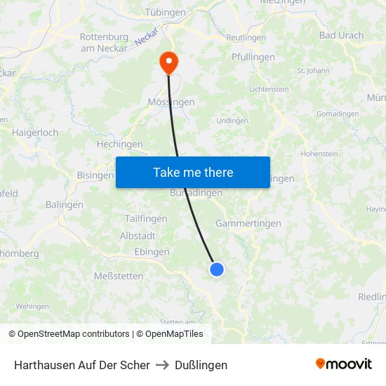 Harthausen Auf Der Scher to Dußlingen map