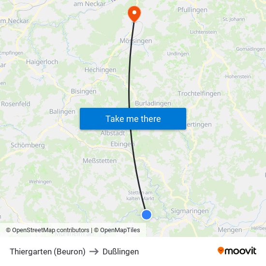 Thiergarten (Beuron) to Dußlingen map