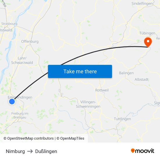 Nimburg to Dußlingen map