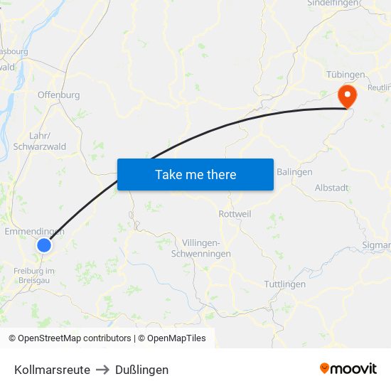 Kollmarsreute to Dußlingen map