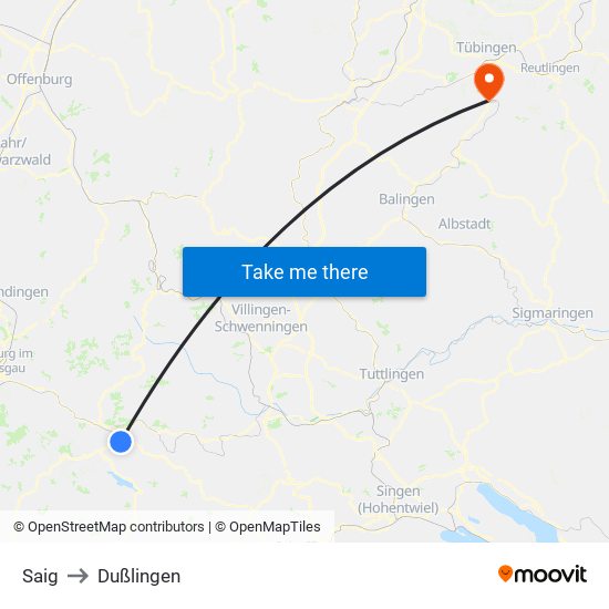 Saig to Dußlingen map