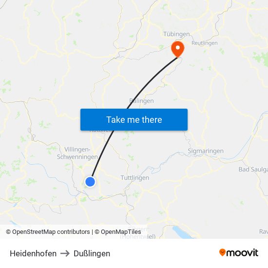 Heidenhofen to Dußlingen map