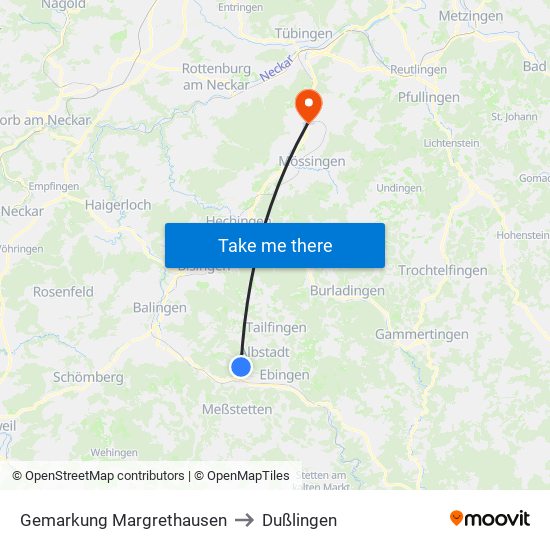 Gemarkung Margrethausen to Dußlingen map