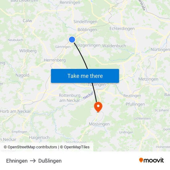 Ehningen to Dußlingen map