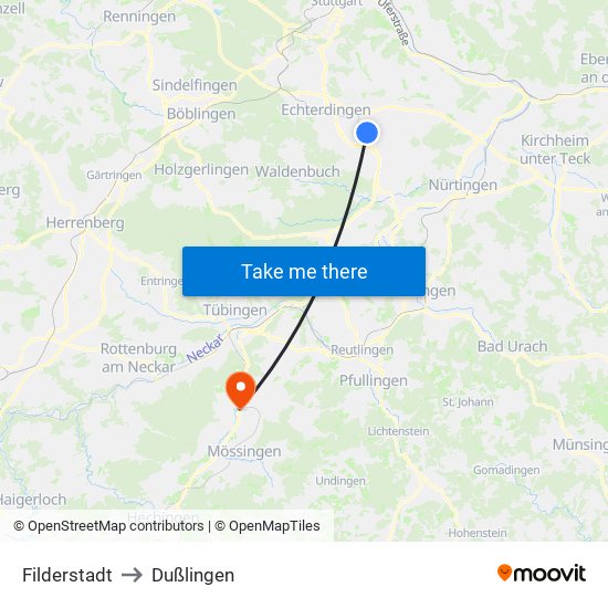 Filderstadt to Dußlingen map