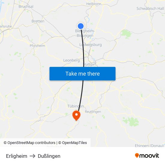 Erligheim to Dußlingen map