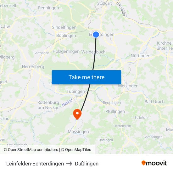 Leinfelden-Echterdingen to Dußlingen map