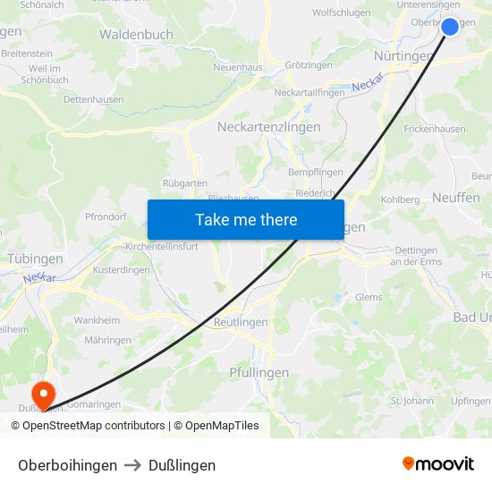 Oberboihingen to Dußlingen map