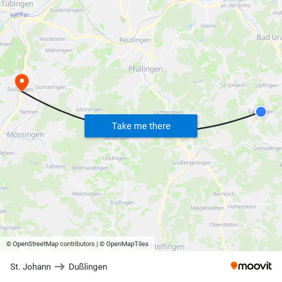 St. Johann to Dußlingen map