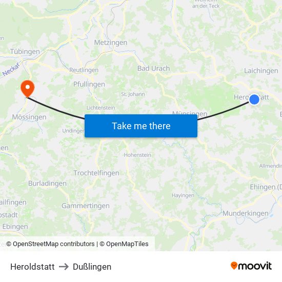 Heroldstatt to Dußlingen map