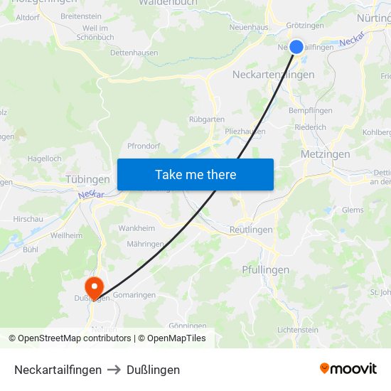 Neckartailfingen to Dußlingen map
