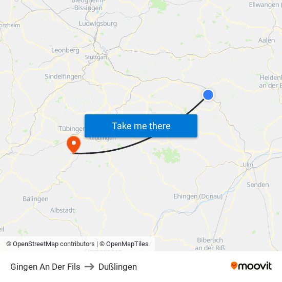 Gingen An Der Fils to Dußlingen map