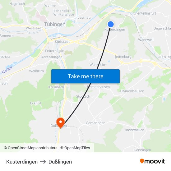 Kusterdingen to Dußlingen map