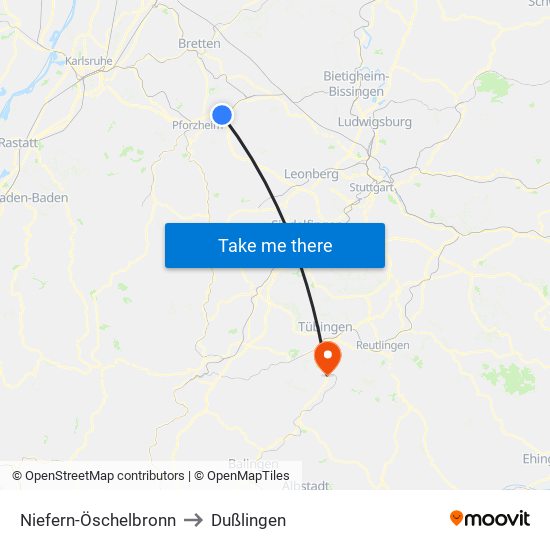 Niefern-Öschelbronn to Dußlingen map