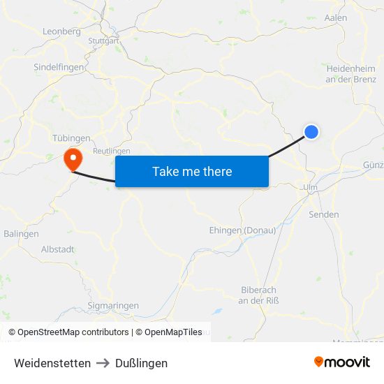 Weidenstetten to Dußlingen map