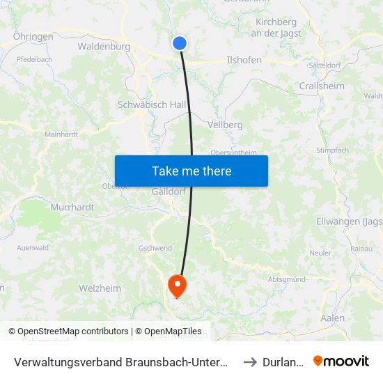 Verwaltungsverband Braunsbach-Untermünkheim to Durlangen map