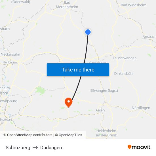 Schrozberg to Durlangen map