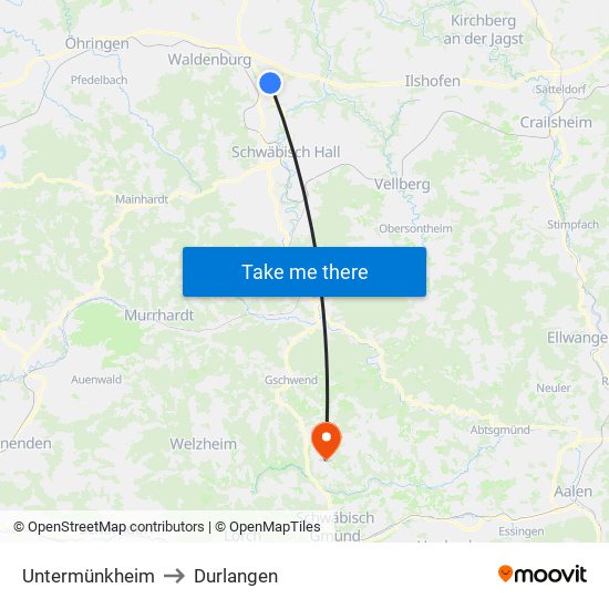 Untermünkheim to Durlangen map