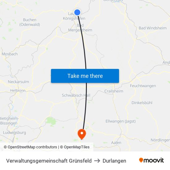 Verwaltungsgemeinschaft Grünsfeld to Durlangen map