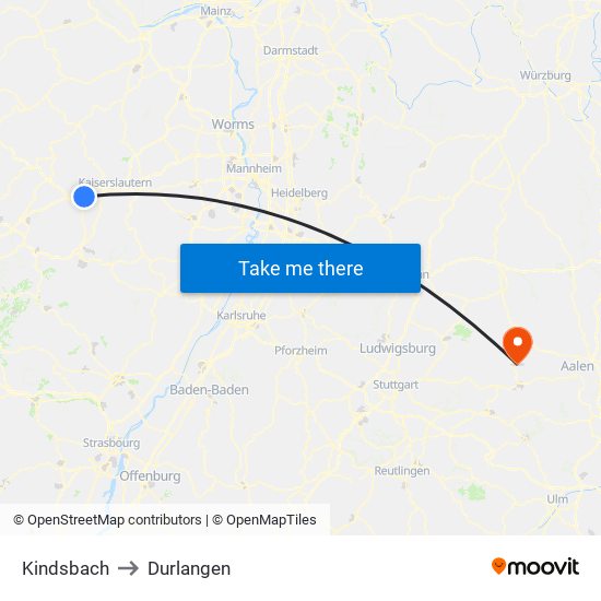 Kindsbach to Durlangen map