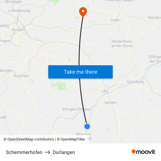 Schemmerhofen to Durlangen map