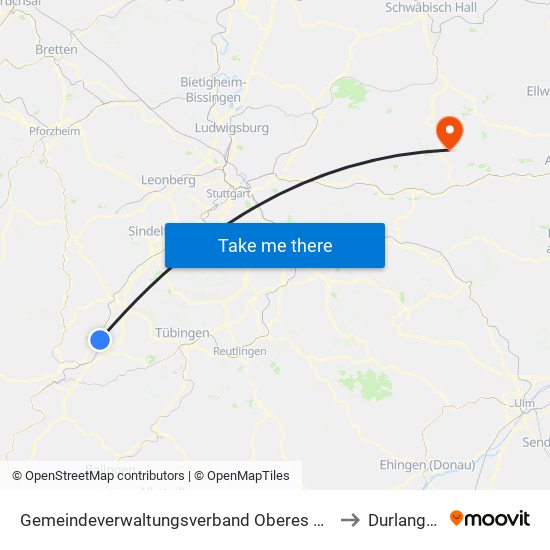 Gemeindeverwaltungsverband Oberes Gäu to Durlangen map