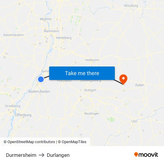Durmersheim to Durlangen map