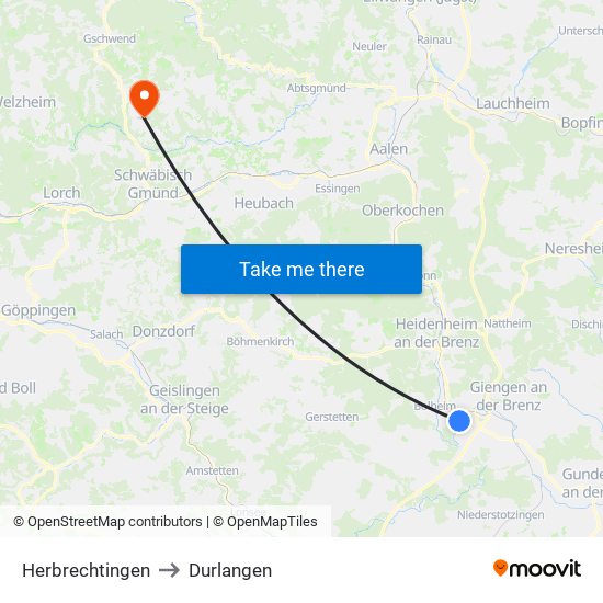 Herbrechtingen to Durlangen map