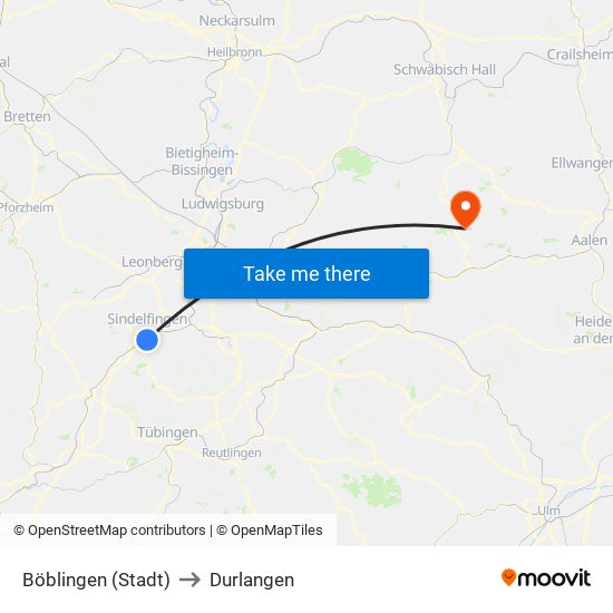 Böblingen (Stadt) to Durlangen map